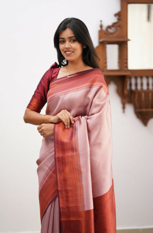 Flattering Baby Pink Soft Silk Saree With Precious Blouse Piece ClothsVilla