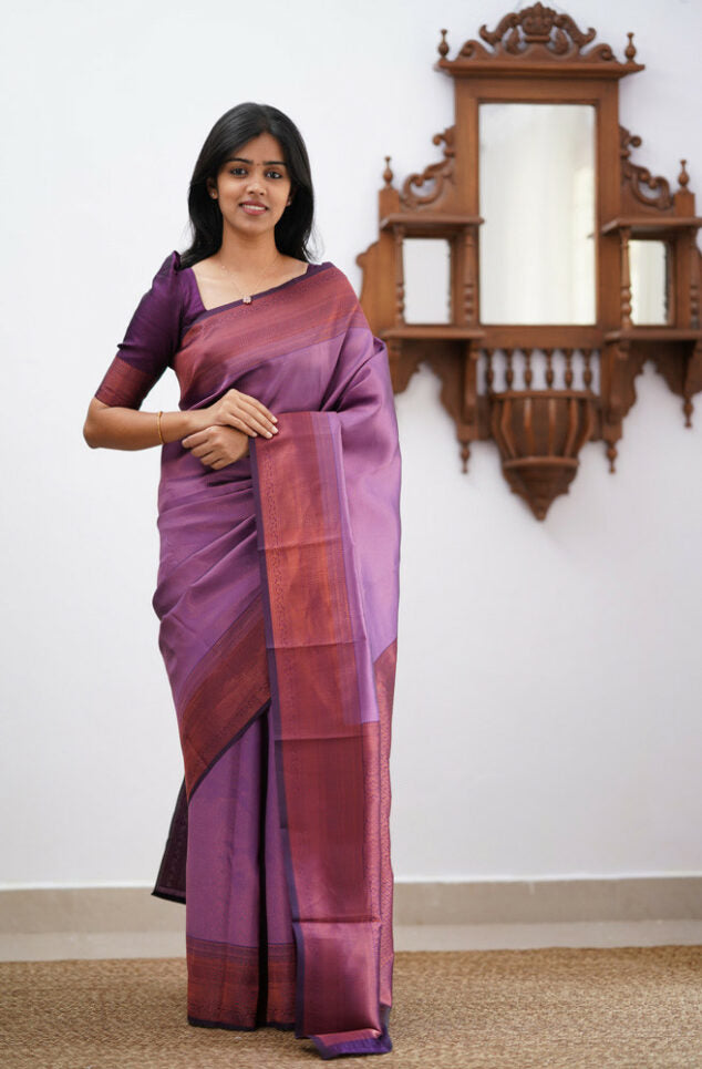 Charming Purple Soft Silk Saree With Eye-catching Blouse Piece ClothsVilla Main image