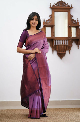 Charming Purple Soft Silk Saree With Eye-catching Blouse Piece ClothsVilla