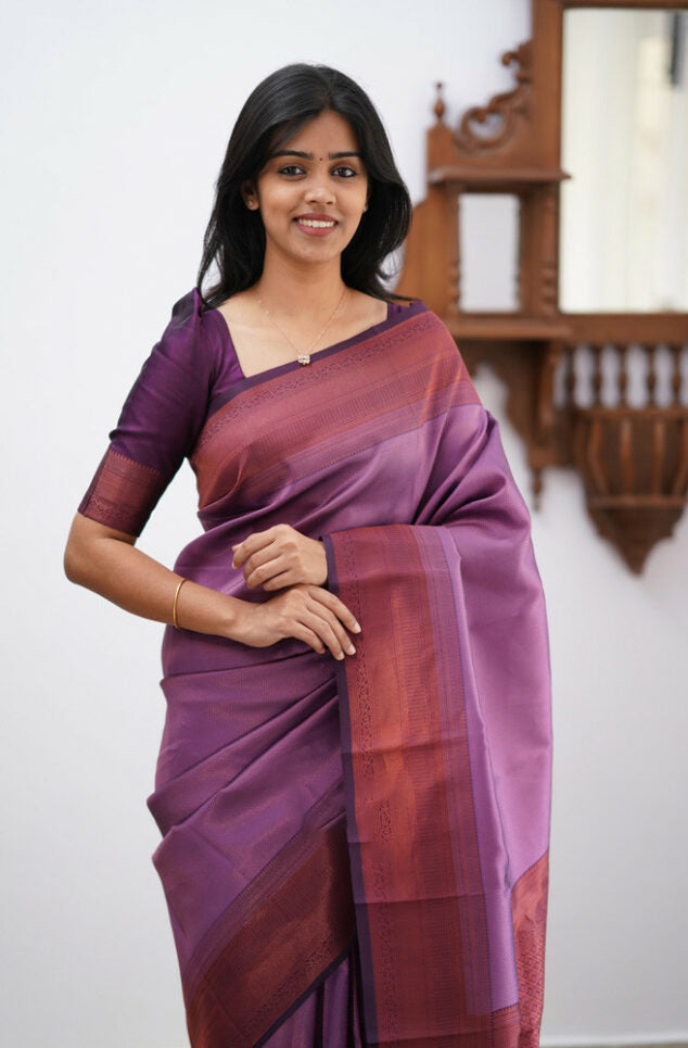 Charming Purple Soft Silk Saree With Eye-catching Blouse Piece ClothsVilla