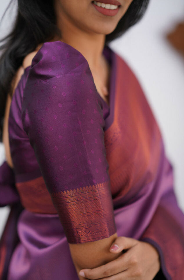 Charming Purple Soft Silk Saree With Eye-catching Blouse Piece ClothsVilla