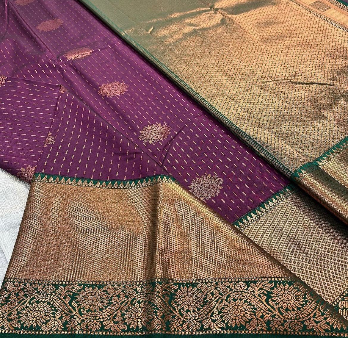 Glorious Purple Soft Silk Saree With Twirling Blouse Piece ClothsVilla