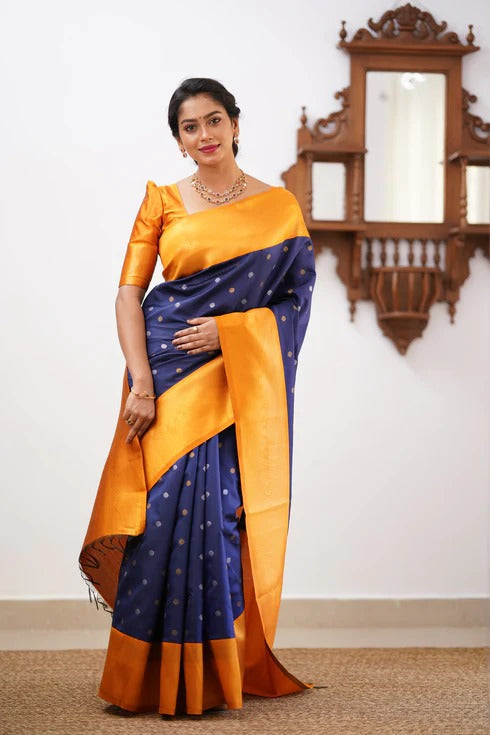 Ailurophile Blue Soft Silk Saree With Demesne Blouse Piece ClothsVilla Main image