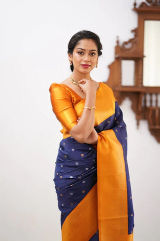 Ailurophile Blue Soft Silk Saree With Demesne Blouse Piece ClothsVilla