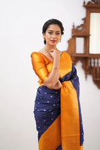 Load image into Gallery viewer, Ailurophile Blue Soft Silk Saree With Demesne Blouse Piece ClothsVilla