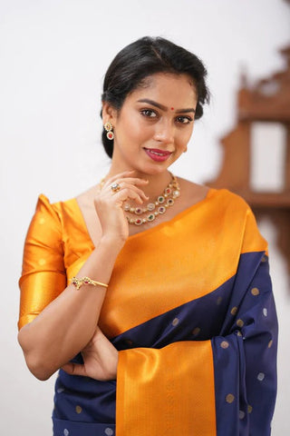 Ailurophile Blue Soft Silk Saree With Demesne Blouse Piece ClothsVilla