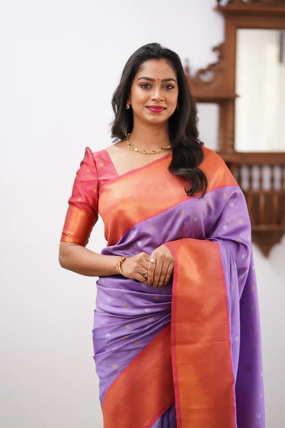 Desultory Lavender Soft Silk Saree With Murmurous Blouse Piece ClothsVilla