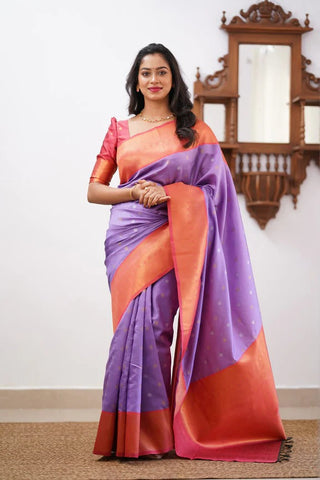 Desultory Lavender Soft Silk Saree With Murmurous Blouse Piece ClothsVilla
