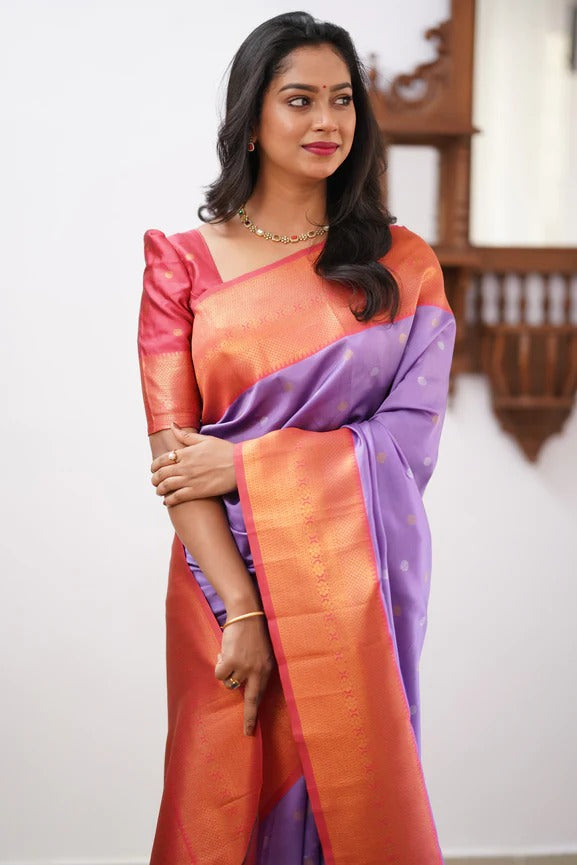 Desultory Lavender Soft Silk Saree With Murmurous Blouse Piece ClothsVilla