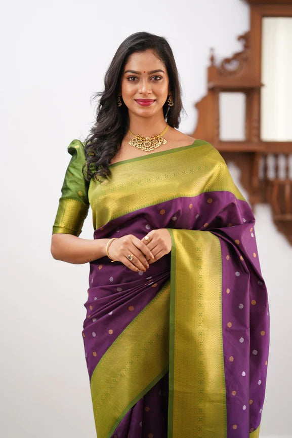 Amiable Purple Soft Silk Saree With Magnificat Blouse Piece Secondary image