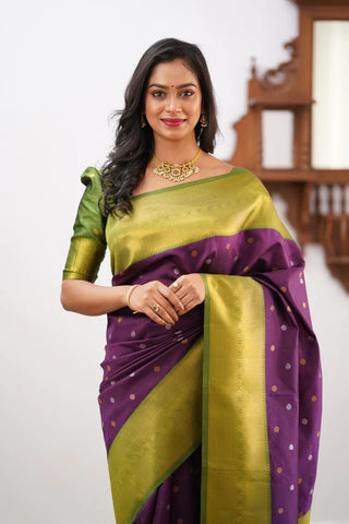 Amiable Purple Soft Silk Saree With Magnificat Blouse Piece ClothsVilla
