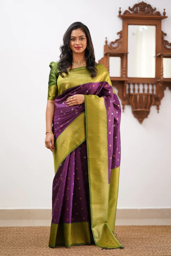 Amiable Purple Soft Silk Saree With Magnificat Blouse Piece ClothsVilla