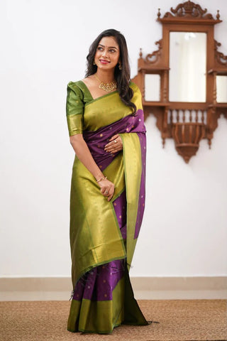 Amiable Purple Soft Silk Saree With Magnificat Blouse Piece ClothsVilla