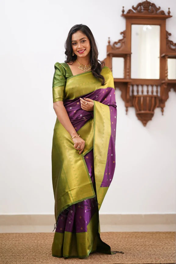 Amiable Purple Soft Silk Saree With Magnificat Blouse Piece ClothsVilla