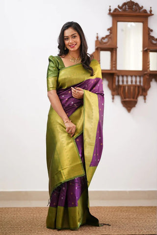 Amiable Purple Soft Silk Saree With Magnificat Blouse Piece ClothsVilla