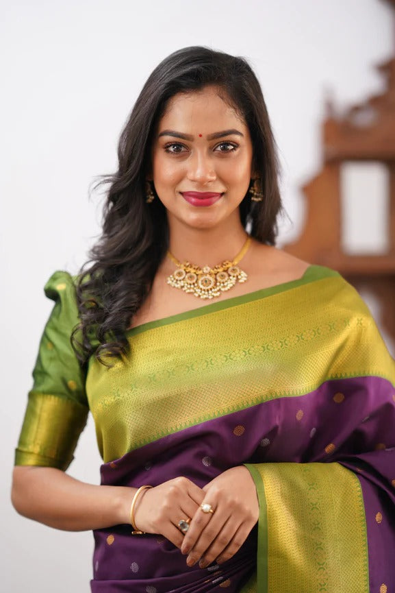 Amiable Purple Soft Silk Saree With Magnificat Blouse Piece ClothsVilla