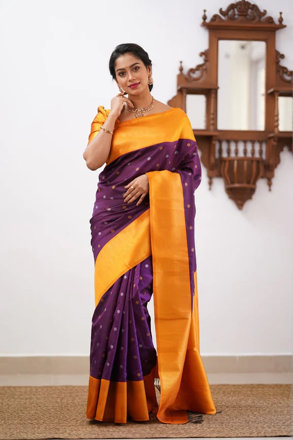 Glittering Purple Soft Silk Saree With Improbable Blouse Piece ClothsVilla