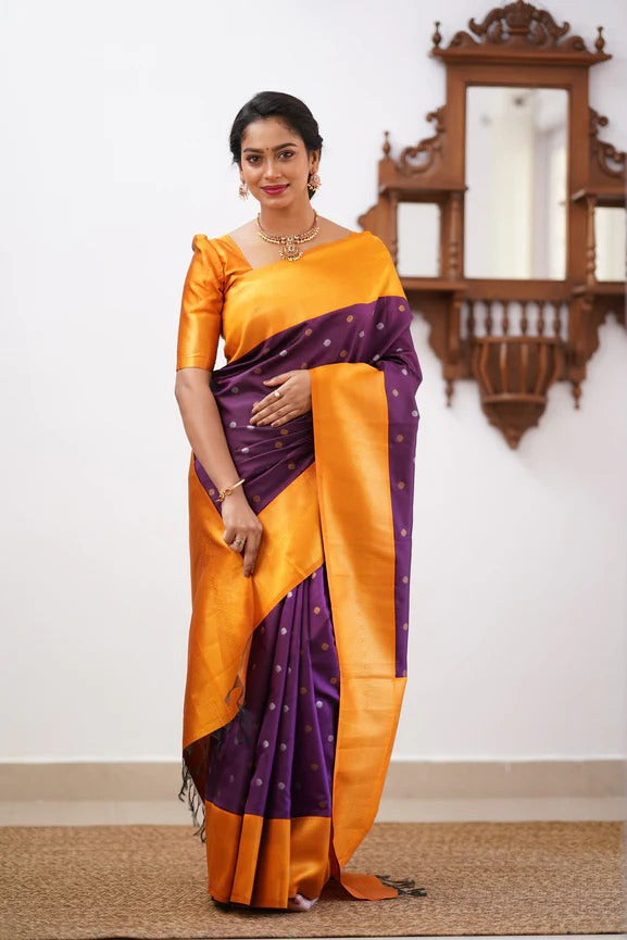 Glittering Purple Soft Silk Saree With Improbable Blouse Piece ClothsVilla Main image
