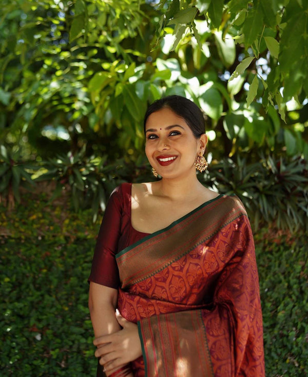 Improbable Maroon Soft Silk Saree With Enchanting Blouse Piece ClothsVilla