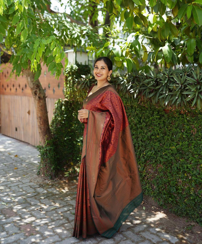 Improbable Maroon Soft Silk Saree With Enchanting Blouse Piece ClothsVilla