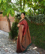 Load image into Gallery viewer, Improbable Maroon Soft Silk Saree With Enchanting Blouse Piece ClothsVilla