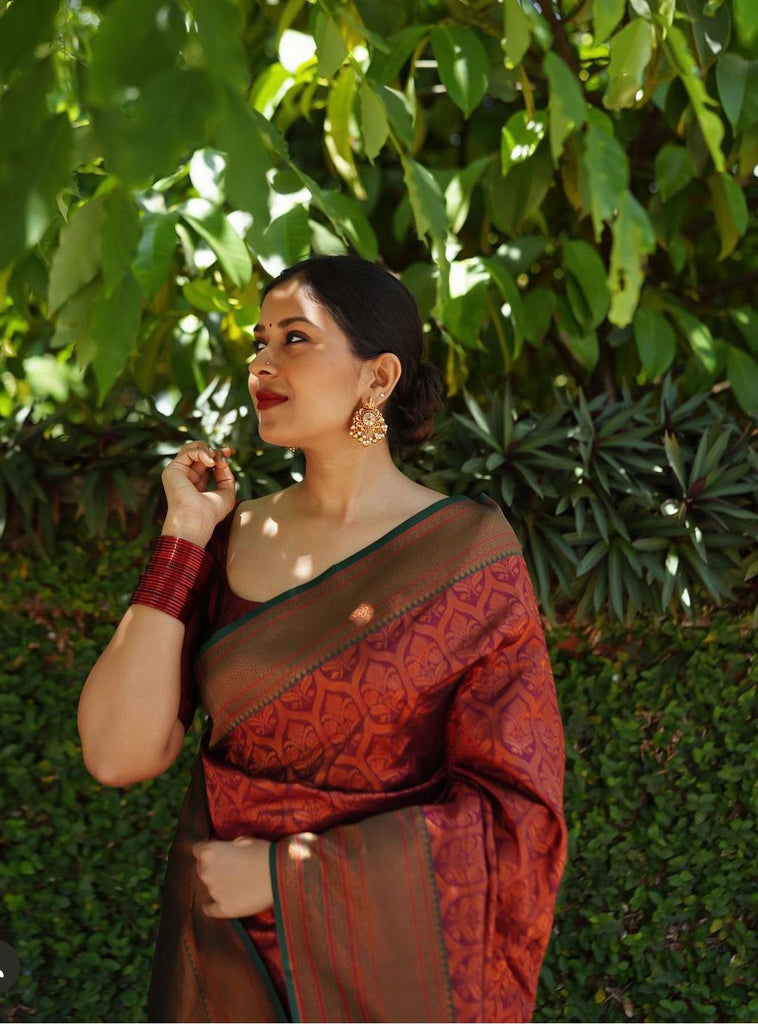 Improbable Maroon Soft Silk Saree With Enchanting Blouse Piece ClothsVilla