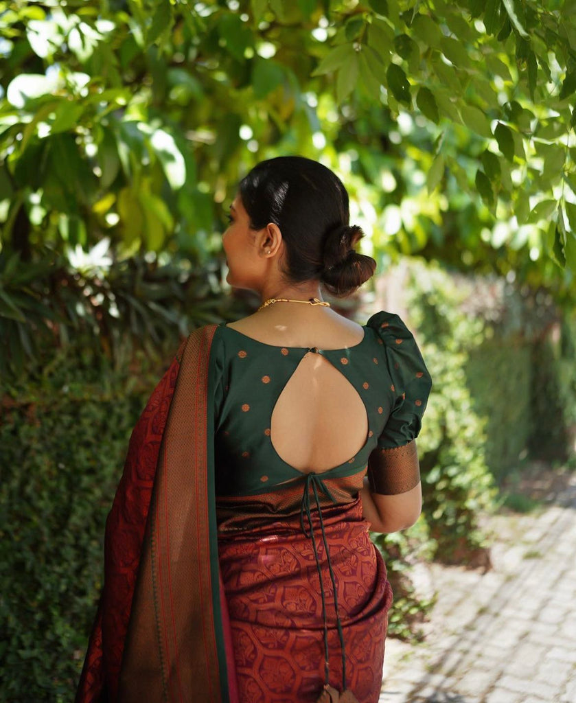 Improbable Maroon Soft Silk Saree With Enchanting Blouse Piece ClothsVilla