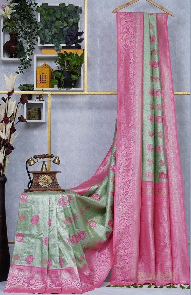 Magnetic Sea Green Soft Silk Saree With Snazzy Blouse Piece ClothsVilla Main image