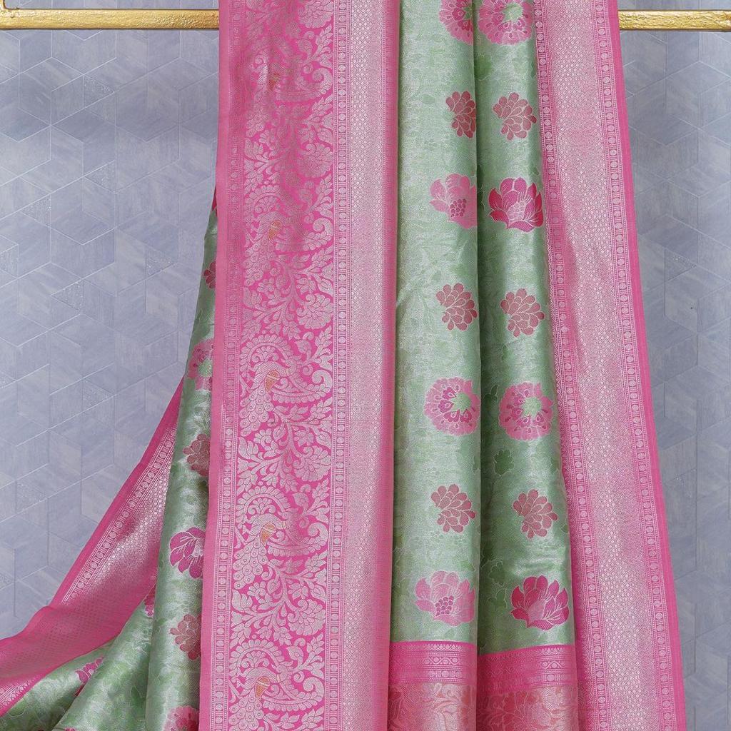 Magnetic Sea Green Soft Silk Saree With Snazzy Blouse Piece ClothsVilla