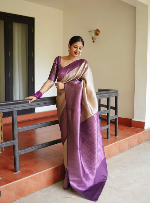 Supernal Beige Soft Silk Saree With Engaging Blouse Piece ClothsVilla Main image