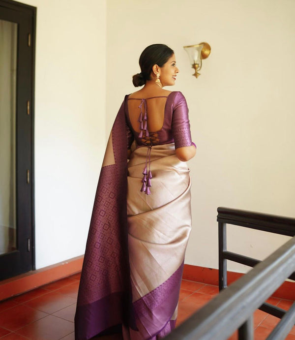 Supernal Beige Soft Silk Saree With Engaging Blouse Piece ClothsVilla