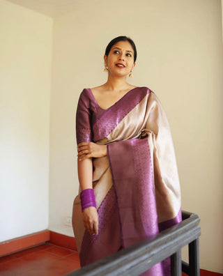 Supernal Beige Soft Silk Saree With Engaging Blouse Piece ClothsVilla