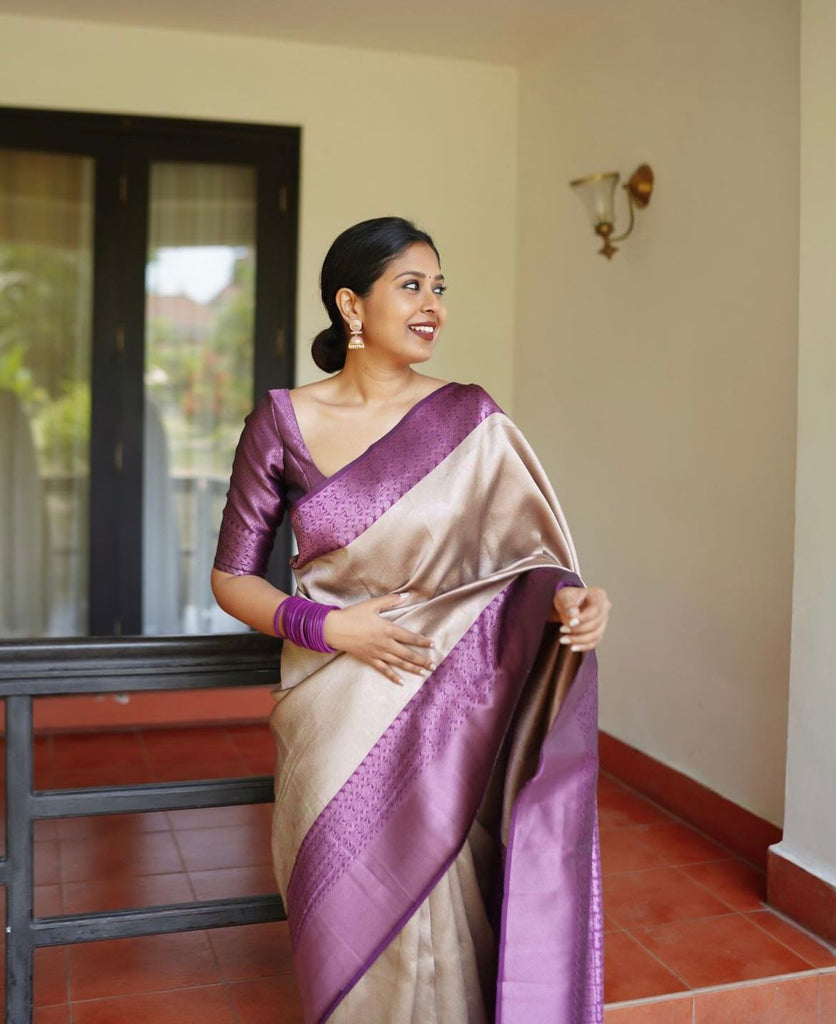 Supernal Beige Soft Silk Saree With Engaging Blouse Piece ClothsVilla