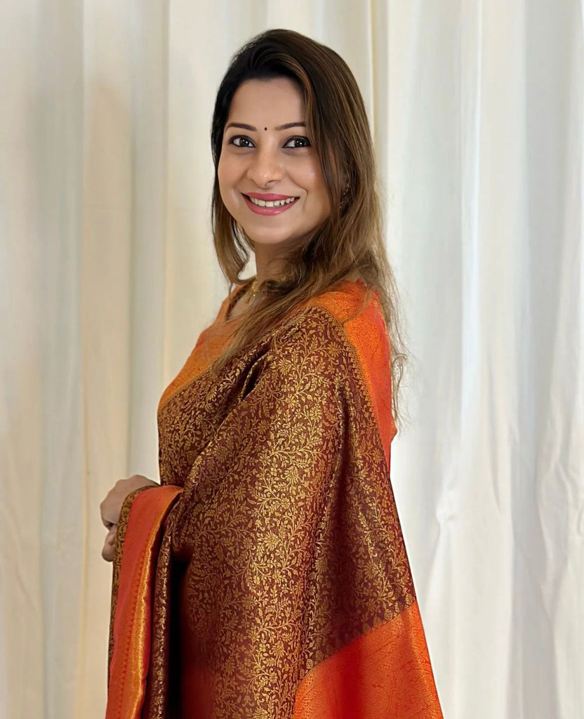 Transcendent Brown Soft Silk Saree With Incomparable Blouse Piece ClothsVilla