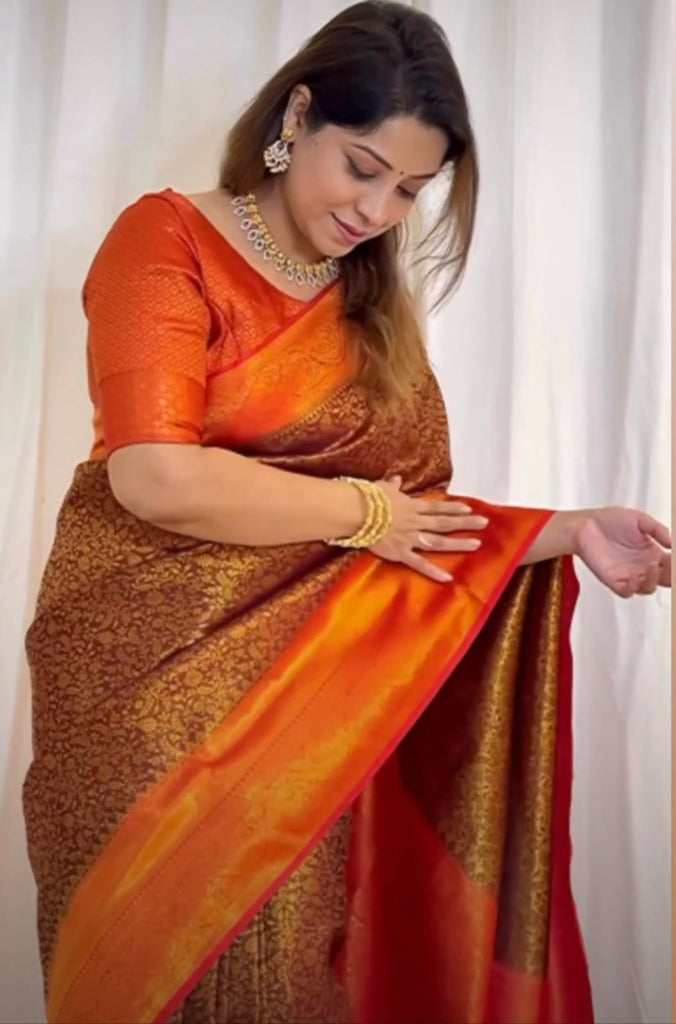 Transcendent Brown Soft Silk Saree With Incomparable Blouse Piece ClothsVilla