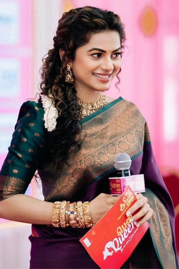 Enchanting Purple Soft Silk Saree With Snazzy Blouse Piece ClothsVilla