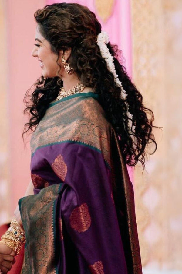 Enchanting Purple Soft Silk Saree With Snazzy Blouse Piece ClothsVilla