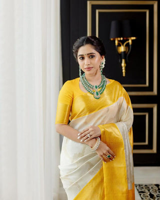 Fantabulous Stunning White Soft Silk Saree With Smashing Blouse Piece ClothsVilla