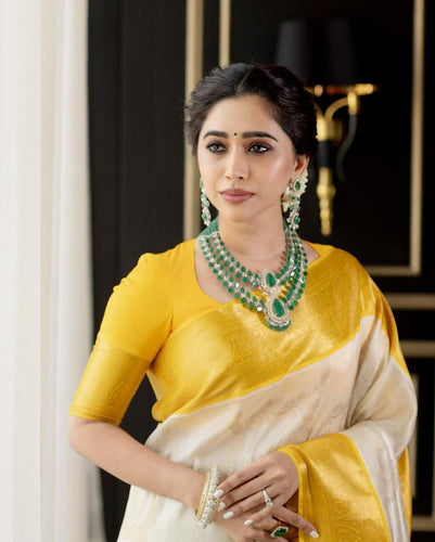 Fantabulous Stunning White Soft Silk Saree With Smashing Blouse Piece ClothsVilla