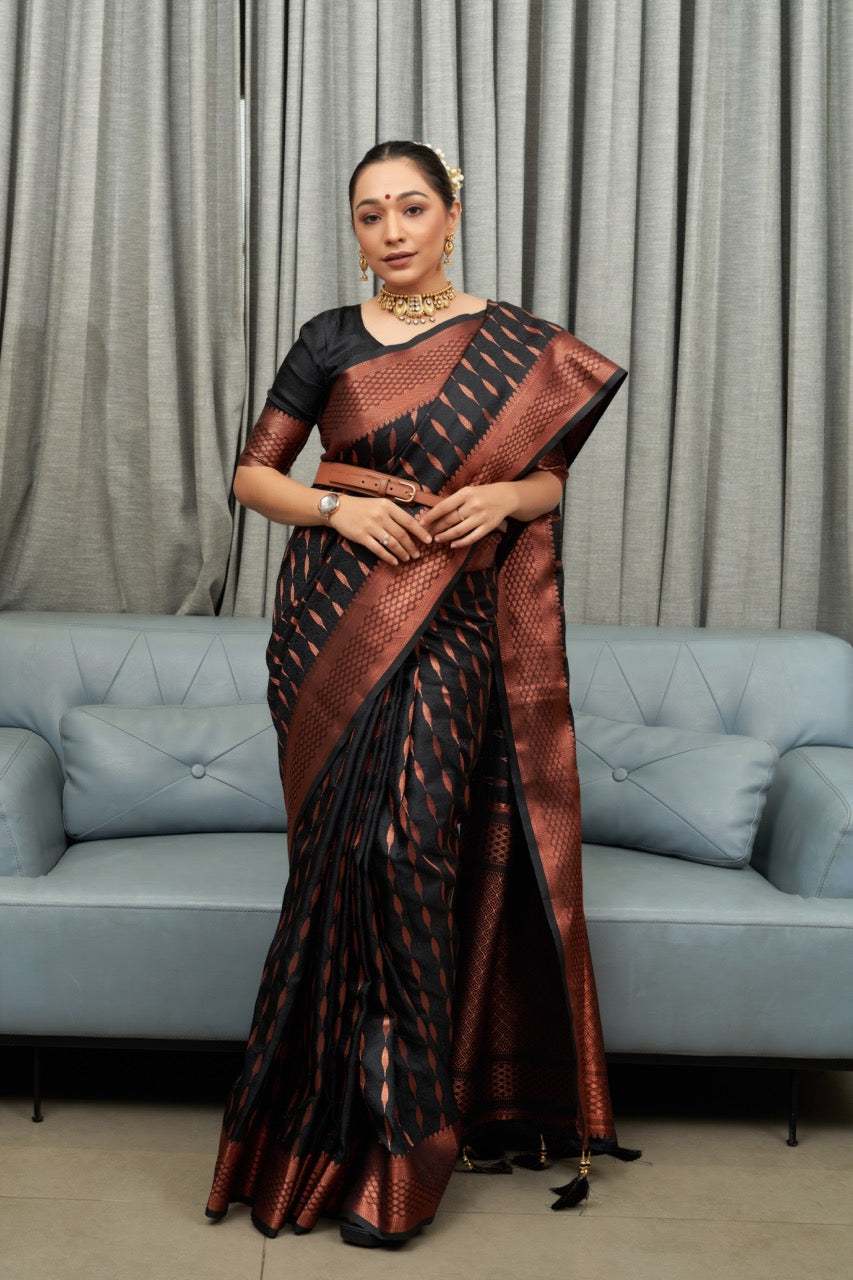 Nemesis Black Soft Silk Saree With Lissome Blouse Piece ClothsVilla Main image