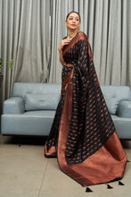 Load image into Gallery viewer, Nemesis Black Soft Silk Saree With Lissome Blouse Piece ClothsVilla