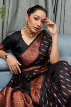 Load image into Gallery viewer, Nemesis Black Soft Silk Saree With Lissome Blouse Piece ClothsVilla
