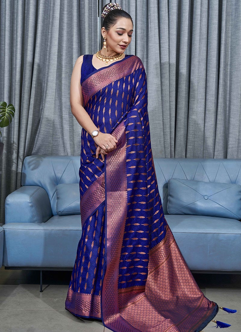 Forbearance Blue Soft Silk Saree With Diaphanous Blouse Piece ClothsVilla Main image