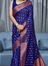 Load image into Gallery viewer, Forbearance Blue Soft Silk Saree With Diaphanous Blouse Piece ClothsVilla