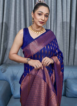 Load image into Gallery viewer, Forbearance Blue Soft Silk Saree With Diaphanous Blouse Piece ClothsVilla