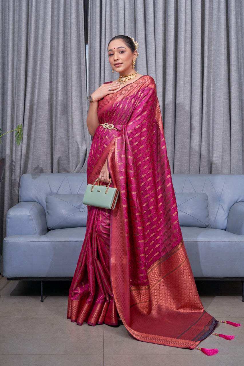 Angelic Dark Pink Soft Silk Saree With Super classy Blouse Piece ClothsVilla Main image