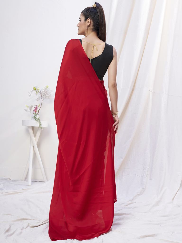 Admiral Red Pre-Stitched Blended Silk Saree Secondary image