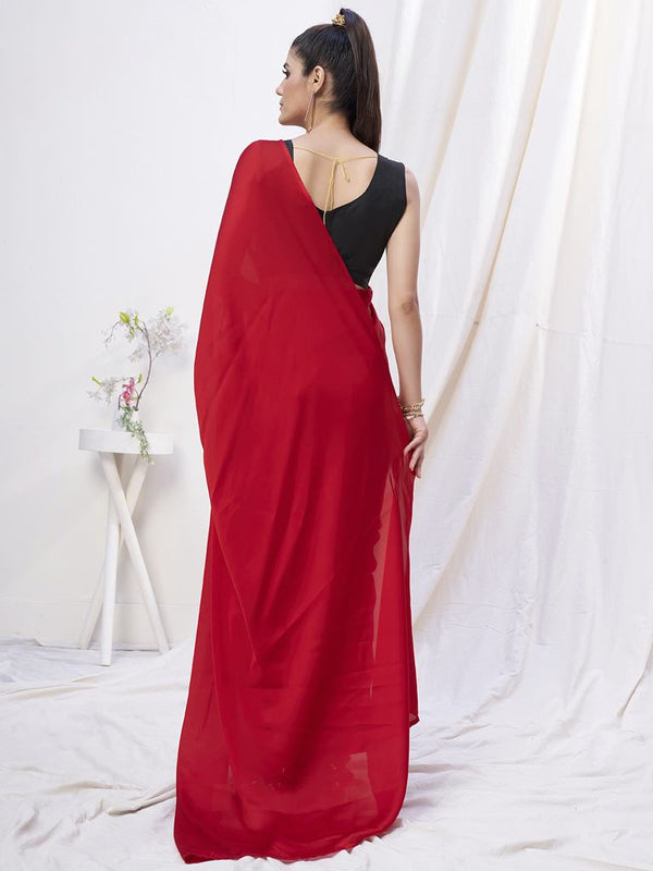 Admiral Red Pre-Stitched Blended Silk Saree ClothsVilla