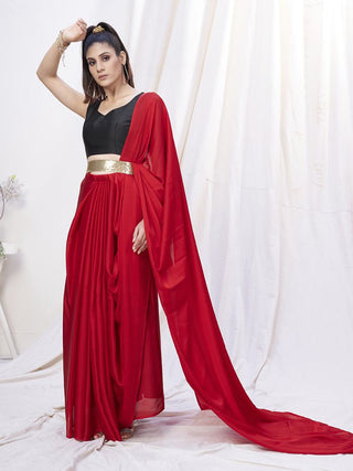 Admiral Red Pre-Stitched Blended Silk Saree ClothsVilla