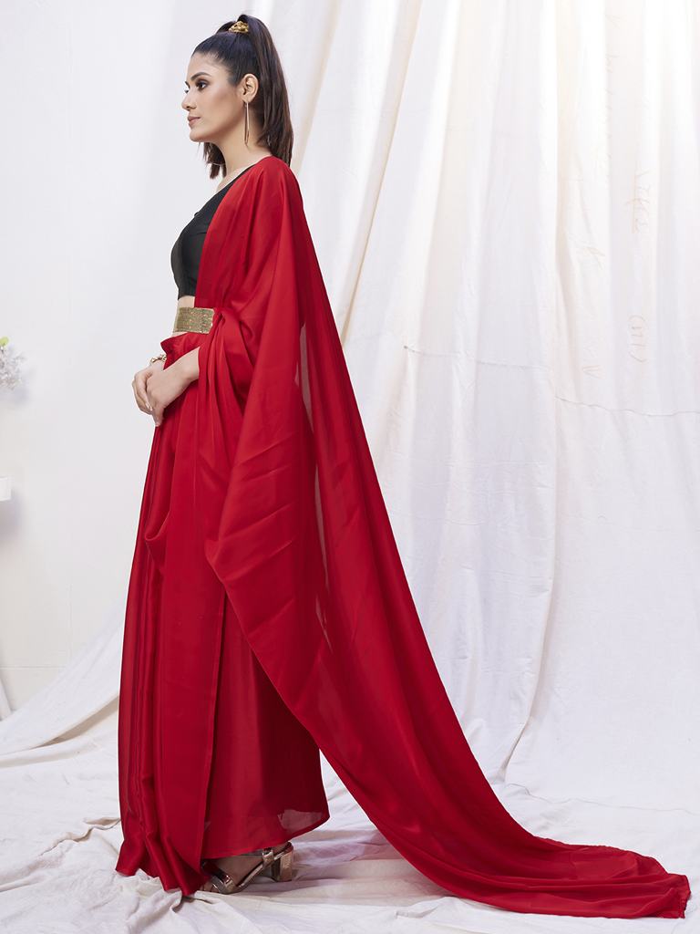 Admiral Red Pre-Stitched Blended Silk Saree ClothsVilla